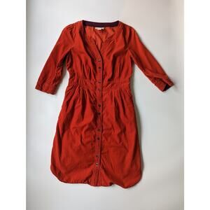 Maeve Anthropologie Women's Orange Size 0 Anaheim Button-Up Shirt Dress Corduroy